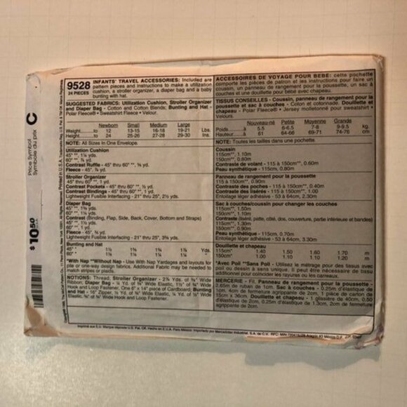 Vintage McCalls Sewing Pattern 9528 Infant Travel Accessories Uncut - Picture 2 of 2